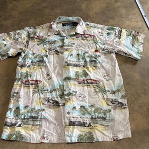 Newport Blue Button Up Shirt Mens L Multi Chevrolet Corvette Hawaiian Chevy
